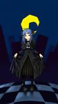  black_dress blue_hair bow capelet dress hair_bow highres len melty_blood moon pointy_ears red_eyes solo tsukihime 