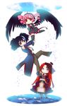  2girls ahoge bad_id bad_pixiv_id black_hair black_wings blue_eyes chibi drill_hair flying heterochromia kasane_teto long_hair multiple_girls namine_ritsu otoko_no_ko pink_hair purple_eyes red_eyes red_hair short_twintails sky sparkle tears twin_drills twintails utau vippaloid windbard wings yokune_ruko 