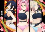  3girls artist_request black_hair blonde_hair blue_eyes flat_chest green_eyes haruno_sakura hyuuga_hinata long_hair midriff multiple_girls naruto panties pink_hair sakurapanda short_hair underwear white_eyes yamanaka_ino 