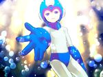  bad_id bad_pixiv_id blue_eyes bubble light male_focus outstretched_arm outstretched_hand reaching rockman rockman_(character) rockman_(classic) smile solo underwater zakki 