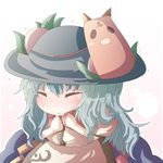  bad_id bad_pixiv_id blue_hair chibi closed_eyes doromizu food fruit hat hinanawi_tenshi leaf long_hair mask oni peach setsubun solo touhou 