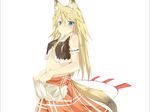  animal_ears blonde_hair blue_eyes fox_ears fox_tail highres kitsune_(scaz) long_hair navel original solo tail 