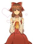 bad_id bad_pixiv_id blush bow brown_hair detached_sleeves hair_bow hakurei_reimu hands_clasped hands_on_own_chest heart own_hands_together red_eyes rinoko_(imoko) solo touhou 