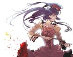  35 blood blue_hair bow bug butterfly dawn_of_the_golden_witch dress flower furudo_erika gun hair_ornament insect pink_bow ribbon solo twintails umineko_no_naku_koro_ni weapon 