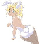  1girl animal_ears artist_request ass blonde_hair blue_eyes bunny_ears bunnysuit dark_skin kuramitsu_mihoshi okuri_ookami solo tenchi_muyou! 