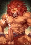  2019 abs anthro biceps clothing felid hi_res humanoid_penis leo_(red_earth) lion male mammal muscular nipples pantherine pecs penis rabbity red_earth simple_background solo video_games 