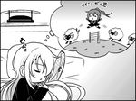  black_serafuku comic commentary dreaming fumizuki_(kantai_collection) greyscale jumping kantai_collection monochrome multiple_girls otoufu satsuki_(kantai_collection) school_uniform serafuku sheep sleeping translated 