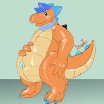  2019 animate_inanimate anthro belly big_belly big_tail digital_drawing_(artwork) digital_media_(artwork) dragollo dragon inflatable living_inflatable looking_at_viewer male pool_toy rubber shiny simple_background smile solo 