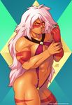  1girl abs biceps bikini darwin_nunez female jasper_(steven_universe) long_hair micro_bikini muscle orange_eyes orange_skin solo steven_universe swimsuit toned white_hair 