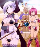  3girls bikini_warriors bra breasts dark_elf_(bikini_warriors) fighter_(bikini_warriors) large_breasts long_hair mage_(bikini_warriors) multiple_girls panties red_hair screencap staff standing stitched underwear 