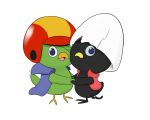  armor avian bird calimero calimero_(character) chick chicken duo egg helmet hug one_eye_closed simple_background valeriano white_background yumei 