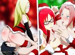  3girls christmas cunnilingus fellatio girl_on_top harem haruno_sakura karin_(naruto) multiple_girls naruto oral sitting_on_face split_screen uchiha_sasuke yamanaka_ino 