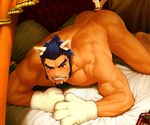  1boy alcohol anal anal_object_insertion animal_ears bed bed_sheet blue_hair butt_plug buttplug buttplug_tail canopy_bed cat_ears cat_paws clenched_teeth drink facial_hair ixion_saga ixion_saga_dt male_focus nude object_insertion paws pillow red_eyes sainglain saliva short_hair sideburns solo tail tears teeth usada! 