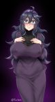  1girl @_@ ahoge al_bhed_eyes bags_under_eyes blue_eyes blush breasts closed_mouth creatures_(company) erect_nipples game_freak hairband hex_maniac_(pokemon) large_breasts long_hair looking_at_viewer messy_hair nintendo pale_skin pokemon pokemon_(game) pokemon_xy purple_hair purple_hairband ribbed_sweater shiny shiny_hair shiny_skin solo standing sweat sweater twrlare wavy_mouth 