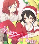  2girls araco black_hair blush breasts cover cover_page doujin_cover highres looking_at_viewer love_live!_school_idol_project multiple_girls nipples nishikino_maki purple_eyes red_eyes red_hair short_hair small_breasts star twintails yazawa_nico yuri 