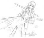  1girl anime_opening bow_(weapon) concept_art crossbow monochrome solo tsukiyono_omi weapon weiss_kreuz weiss_kreuz_gluhen 
