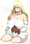  1boy 1girl breasts breasts_outside child cleavage huge_breasts sleeping translation_request tsukasawa_takamatsu 