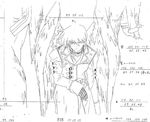  1boy angel_wings anime_opening concept_art eyes_closed fujimiya_aya monochrome trench_coat weiss_kreuz weiss_kreuz_gluhen wings 