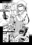  2girls ? apron bandana beanie blush cleaning closed_eyes comic domino_mask fangs gatling_gun gloves greyscale gun hat heavy_splatling_(splatoon) highres holding hug inkling long_hair long_sleeves mask minigun monochrome mother_and_daughter multiple_girls open_mouth pants pointy_ears shirt short_hair_with_long_locks shorts sidelocks sigh silent_comic sleeves_rolled_up smile sparkle splatoon_(series) splatoon_1 striped takano_itsuki tears tentacle_hair translated weapon younger 