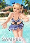  1girl 3d beach bikini blonde_hair blue_eyes breasts dead_or_alive dead_or_alive_xtreme_3_fortune dead_or_alive_xtreme_beach_volleyball marie_rose original original_art outdoors sky small_breasts solo swimsuit water 