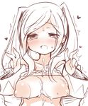  1girl blush breasts cum ebi_shamo fire_emblem fire_emblem:_kakusei monochrome my_unit_(fire_emblem:_kakusei) nipples simple_background solo twintails 