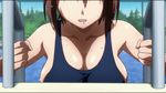  animated animated_gif breasts brown_hair cleavage curvy huge_breasts large_breasts mitsuki_sohara ponytail pool school_swimsuit sora_no_otoshimono swimsuit 