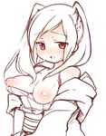  1girl blush breasts ebi_shamo fire_emblem fire_emblem:_kakusei monochrome my_unit_(fire_emblem:_kakusei) nipples simple_background solo twintails 