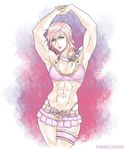  abs armpits bikini blue_eyes breasts elee0228 female final_fantasy final_fantasy_xiii highleg highleg_panties ichan-desu lightning_farron muscle panties pink_hair pose skirt solo swimsuit toned underwear 