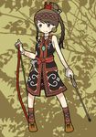  arrow artist_request bow_(weapon) brown_hair female headband jomon_period solo tattoo weapon 