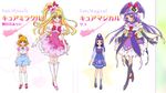  2girls asahina_mirai blonde_hair boots cure_magical cure_miracle dress gloves hair_ornament long_hair mahou_girls_precure! multiple_girls official_art precure purple_eyes purple_hair ribbon riko_(mahou_girls_precure!) short_hair smile star 