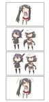  4koma absurdres bad_id bad_pixiv_id beret black_hair cape comic crossed_arms detached_sleeves double_eyepatch eyepatch green_hair hat headgear highres isuzu_(kantai_collection) kantai_collection kiso_(kantai_collection) long_hair multiple_girls nanakusa_nazuna pleated_skirt school_uniform serafuku silent_comic skirt tenryuu_(kantai_collection) twintails very_long_hair you're_doing_it_wrong 