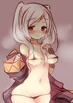  blush breasts brown_eyes ebi_shamo fire_emblem fire_emblem:_kakusei gradient gradient_background micro_bikini my_unit_(fire_emblem:_kakusei) solo sweat twintails white_hair 