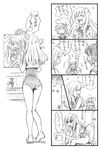  4girls 4koma ahoge arms_up ass bare_shoulders bbb_(friskuser) clenched_hands comic commentary_request crop_top door doorknob flower glasses greyscale hair_between_eyes hair_flower hair_ornament hat highres i-401_(kantai_collection) i-58_(kantai_collection) i-8_(kantai_collection) kantai_collection long_hair low_twintails md5_mismatch mirror monochrome multiple_girls one-piece_swimsuit one_eye_closed open_mouth peaked_cap ponytail reflection ro-500_(kantai_collection) sailor_collar school_swimsuit school_uniform serafuku short_hair sitting spoken_ellipsis swimsuit swimsuit_under_clothes toilet translated twintails uniform 