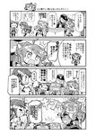  &gt;_&lt; 0_0 1boy 4girls 4koma admiral_(kantai_collection) ahoge bare_shoulders check_translation closed_eyes comic detached_sleeves double_bun flying_sweatdrops glasses greyscale haruna_(kantai_collection) hat headgear heart heart-shaped_pupils herada_mitsuru hiei_(kantai_collection) highres kantai_collection kirishima_(kantai_collection) kongou_(kantai_collection) long_hair long_sleeves military military_uniform monochrome multiple_girls nontraditional_miko one_eye_closed open_mouth peaked_cap short_hair sweat symbol-shaped_pupils translation_request uniform wavy_mouth wide_sleeves 