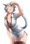  1girl artist_request breasts cat_ears cat_tail cleavage final_fantasy final_fantasy_xiv imdsound looking_at_viewer miqo&#039;te miqo'te mistletoe short_hair short_shorts silver_hair solo tail thighhighs 