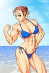  1girl abs biceps bikini braid breasts brown_eyes brown_hair chun-li elee0228 female flexing looking_at_viewer muscle navel pose solo speh street_fighter swimsuit toned 