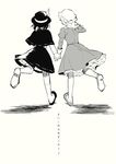  bad_id bad_pixiv_id bow capelet comic dress greyscale hat hichiko highres holding_hands maribel_hearn monochrome multiple_girls short_hair skirt touhou translation_request usami_renko 