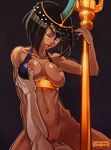  1girl andava black_hair bob_cut bottomless breast_grab breasts cowgirl_position dark_skin egyptian eliza_(skullgirls) grabbing looking_at_viewer nipples one_eye_closed sex skullgirls solo_focus staff straddling tiara uncensored vaginal 