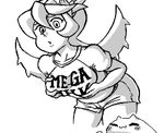  1girl filia_(skullgirls) malofantastic mega_milk monochrome samson_(skullgirls) simple_background skullgirls solo tagme 