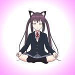  blazer cat_ears eyebrows eyebrows_visible_through_hair eyes_closed gradient gradient_background jophiel k-on! long_hair meditation nakano_azusa no_shoes school_uniform sitting smile socks solo twintails 