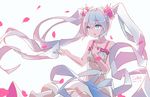  alternate_hair_color artist_name blue_eyes coffee_(ecafree2) collarbone dated flower hair_flower hair_ornament hatsune_miku highres long_hair pedals simple_background solo sundress very_long_hair vocaloid white_background white_hair 