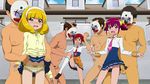  3girls 4boys age_difference blonde_hair blush brown_eyes censored clothed_female_nude_male clown_mask dress dress_lift erection hairband hino_akane hoshizora_miyuki kise_yayoi kneehighs leg_lift mask multiple_boys multiple_girls necktie open_mouth outdoors panties penis pink_panties precure purple_eyes purple_hair red_eyes red_hair restrained skirt skirt_lift smile_precure! sukima_sangyou sweater testicles tongue underwear upskirt wavy_mouth white_panties yellow_panties 