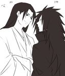  2boys monochrome multiple_boys naruto senju_hashirama simple_background tagme uchiha_madara 