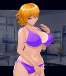  1girl 3d artificial_academy_2 bikini blonde_hair blue_eyes breasts dark_skin igawa_sakura large_breasts lilith-soft looking_at_viewer orange_hair short_hair swimsuit taimanin_(series) taimanin_asagi taimanin_asagi_gaiden 