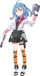  :o ahoge aqua_hair blush dual_wielding gakusen_toshi_asterisk gun holster necktie official_art pink_eyes sasamiya_saya school_uniform skirt striped_legwear twin_braids weapon 