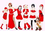  6+girls abs black_hair blonde_hair breasts brown_hair choker christmas gloves high_heels multiple_girls reindeer_antlers reindeer_costume santa_costume santa_hat shingeki_no_kyojin simple_background thighhighs 