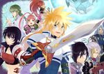  armor black_hair blonde_hair blue_hair chelsea_torn green_hair johnny_shiden leon_magnus mary_argent philia_felice pink_hair red_hair rutee_katrea stahn_aileron sword tales_of_(series) tales_of_destiny woodrow_kelvin 