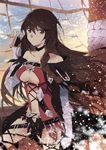  1girl bare_shoulders belt braid breasts brown_eyes brown_hair choker coat long_hair navel ship short_shorts shorts sinaooo tales_of_(series) tales_of_berseria torn_clothes underboob velvet_crowe 