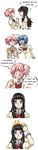  5koma absurdres akemi_homura black_hair blue_eyes blue_hair comic english fire highres kaname_madoka lighter mahou_shoujo_madoka_magica miki_sayaka mitakihara_school_uniform multiple_girls open_mouth pink_eyes pink_hair purple_eyes school_uniform self-immolation too_literal vividgrim whispering wrist_grab yuri 