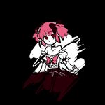  alternate_costume bare_shoulders bow choker hair_ribbon kaname_madoka mahou_shoujo_madoka_magica monochrome pink_hair red_eyes ribbon short_twintails simple_background solo twintails vividgrim 